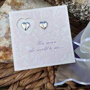 Loving Heart Earrings with verse card: You mean the world to me